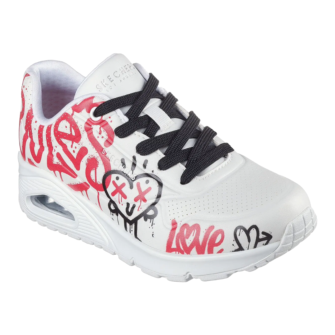 ZAPATILLAS SKECHERS UNO LOVE GRAFFITI BLANCO/ROJO (MUJER) | 177082-WRBK